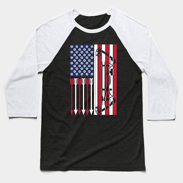 Bow Hunting - Bow Hunter USA Flag Baseball T-Shirt by RRADesign